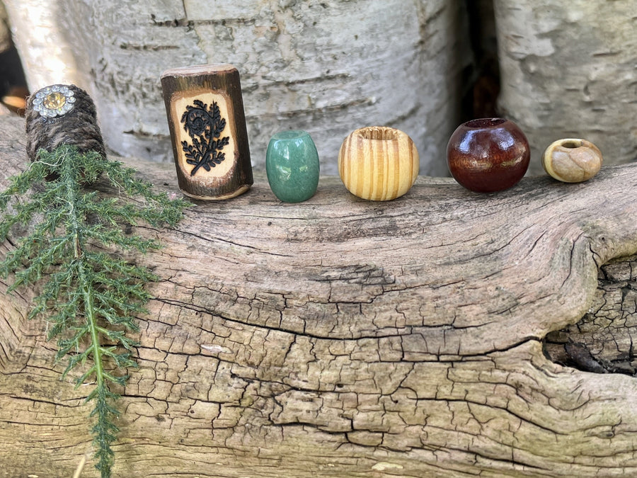 Green and brown dreadlock beads