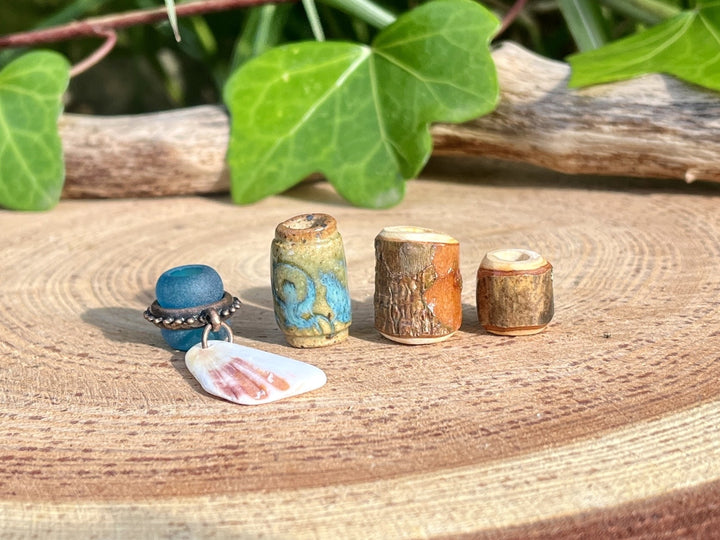 shell, wooden and ceramic dreadlock beads