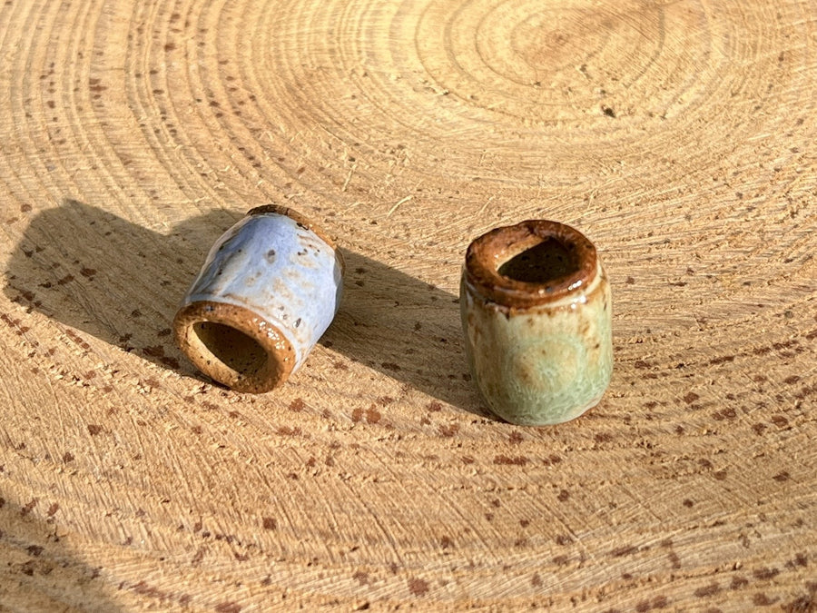Ceramic Dreadlock Bead Set of 2 in Pastel Green and Blue 7mm Hole Size