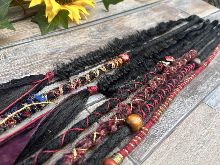 Black and red dreadlock accent set