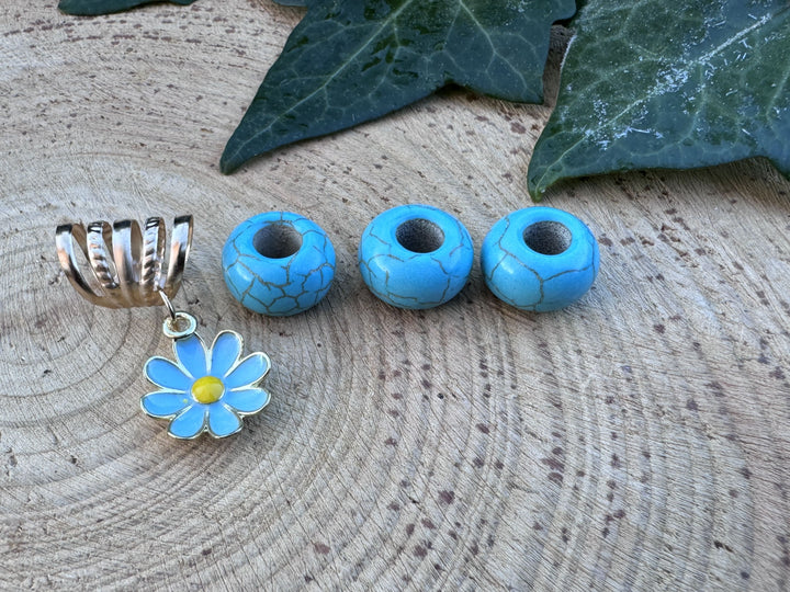 blue flower dreadlock beads