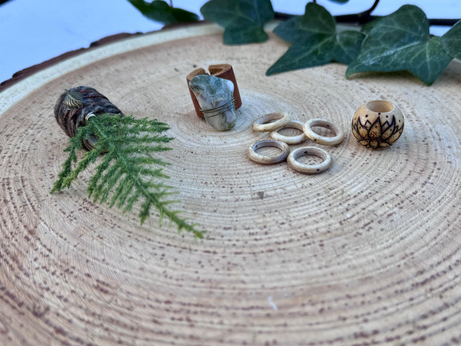 fern leaf and epidote dreadlock bead set