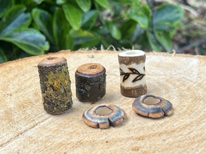 mushroom cap bead set with wooden beads