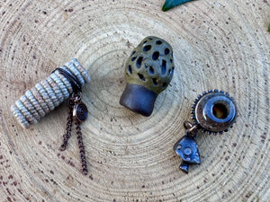 fabric, mushroom and gemstone dreadlock beads