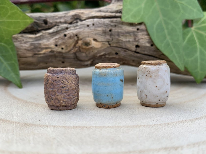 Teal, Soft White and Brown Ceramic Dreadlock Beads. 7mm Hole Size.