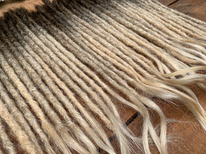 Brown and blonde ombre dread extensions angled view
