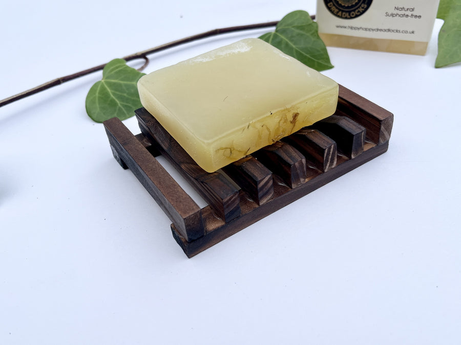 Bamboo soap dish with shampoo bar