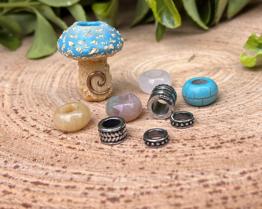 Blue mushroom dreadlock bead set